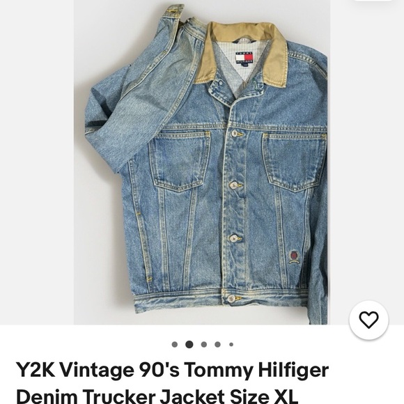 Tommy Hilfiger Light Blue Denim Jacket with Tan Collar 90s vintage large - Picture 2 of 3